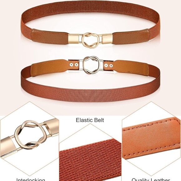 Women Belts Set 6 Elastic Skinny Retro Vintage Dress Waist Accessories - Picture 2 of 7